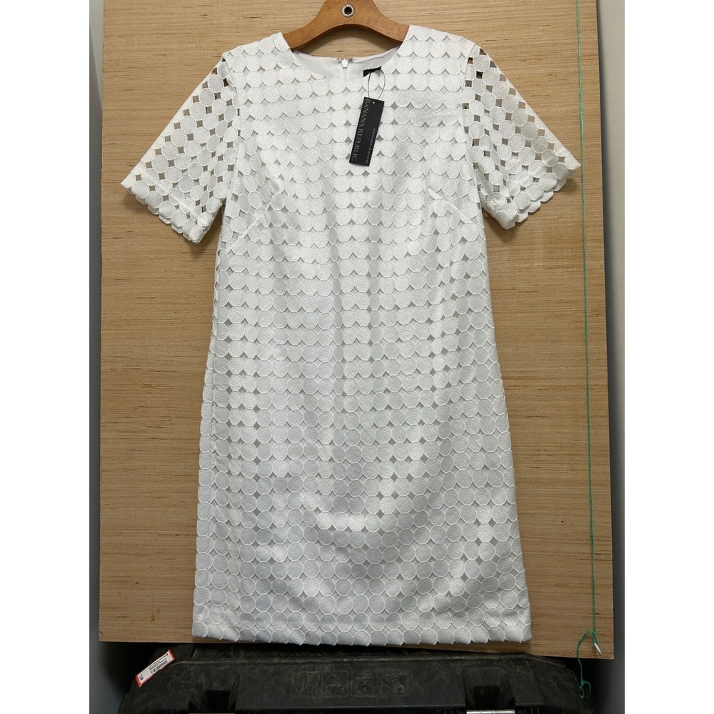 Banana Republic White Scallop Eyelet Lace Shift Dress Size 8